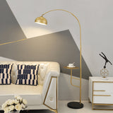 Arc Bell Metal Floor Lamp with Natural Marble Base and Integrated Side Table Tray