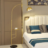 Arc Bell Metal Floor Lamp with Natural Marble Base and Integrated Side Table Tray