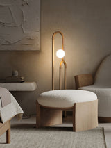Modern Wood Arc Floor Lamp Minimalist Torchiere Standing Light with Acrylic Orb