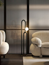 Modern Wood Arc Floor Lamp Minimalist Torchiere Standing Light with Acrylic Orb