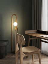 Modern Wood Arc Floor Lamp Minimalist Torchiere Standing Light with Acrylic Orb