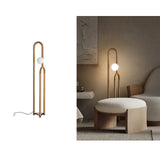 Modern Wood Arc Floor Lamp Minimalist Torchiere Standing Light with Acrylic Orb