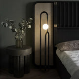 Modern Wood Arc Floor Lamp Minimalist Torchiere Standing Light with Acrylic Orb