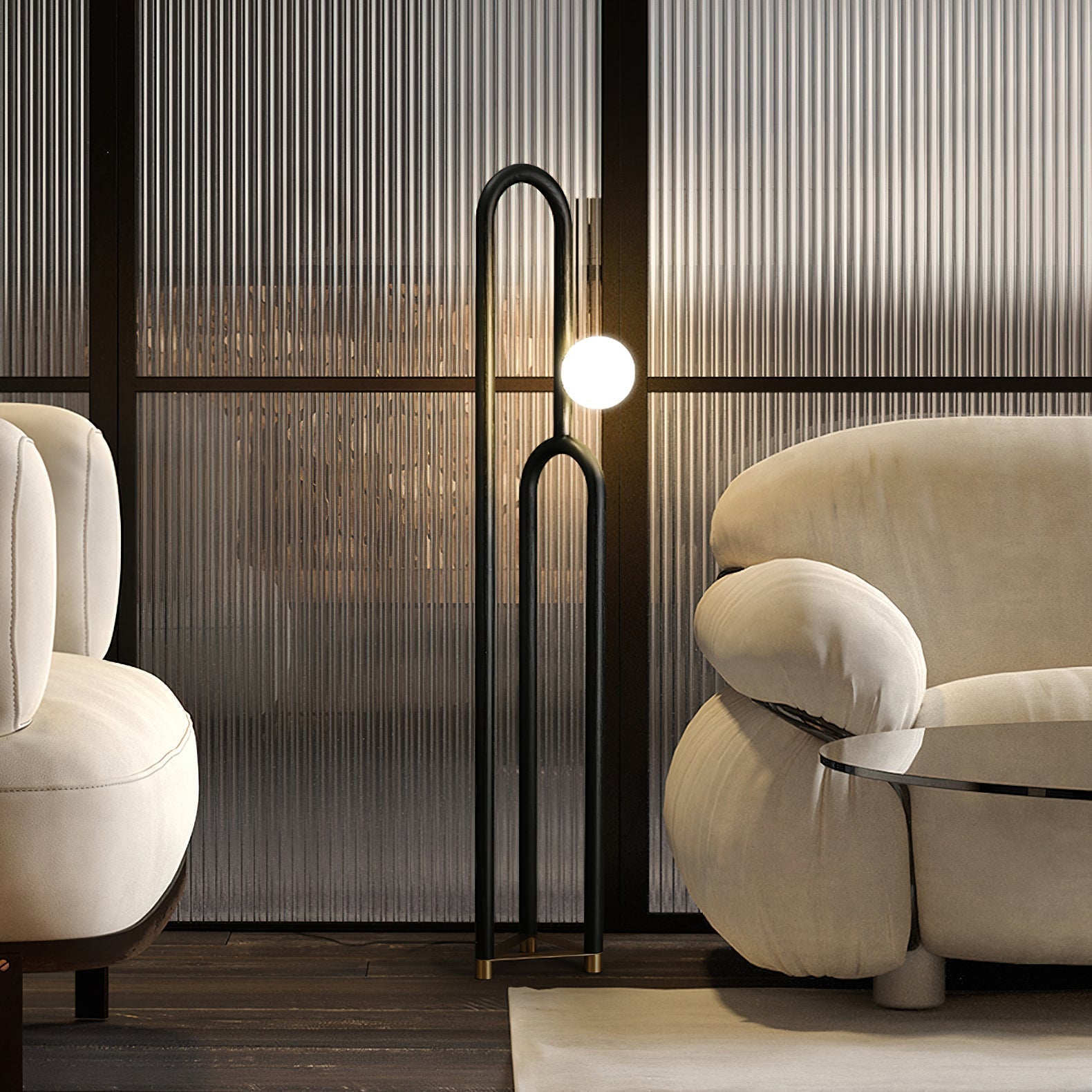 Modern Wood Arc Floor Lamp Minimalist Torchiere Standing Light with Acrylic Orb