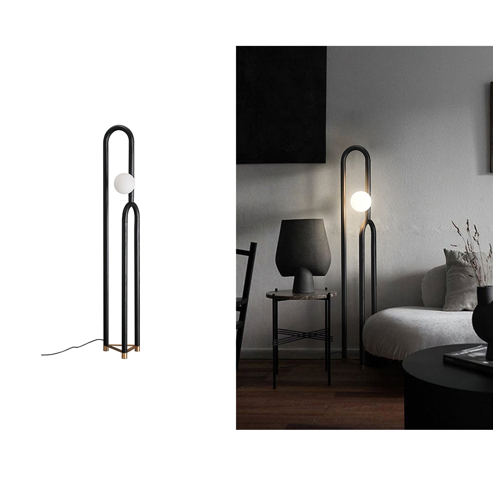 Modern Wood Arc Floor Lamp Minimalist Torchiere Standing Light with Acrylic Orb