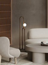 Modern Wood Arc Floor Lamp Minimalist Torchiere Standing Light with Acrylic Orb