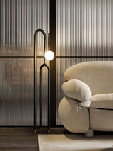 Modern Wood Arc Floor Lamp Minimalist Torchiere Standing Light with Acrylic Orb