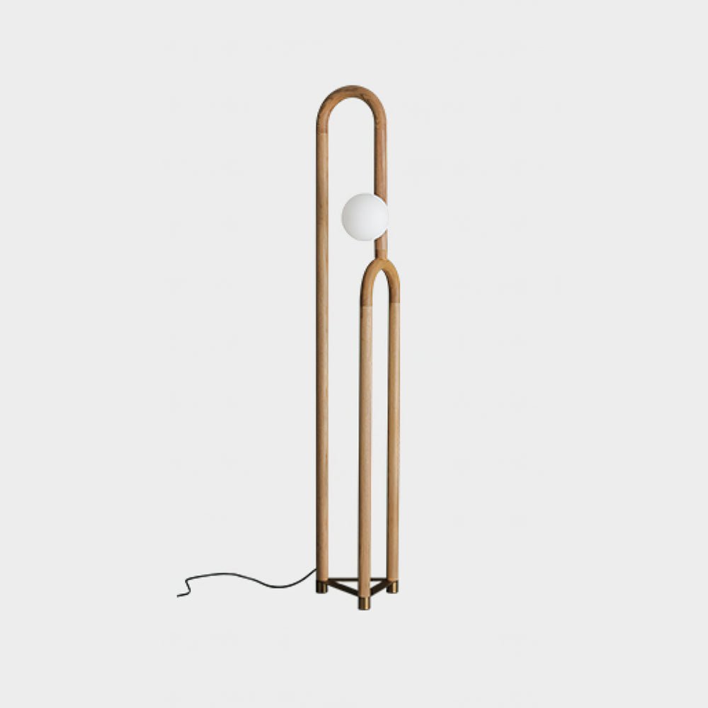 Modern Wood Arc Floor Lamp Minimalist Torchiere Standing Light with Acrylic Orb