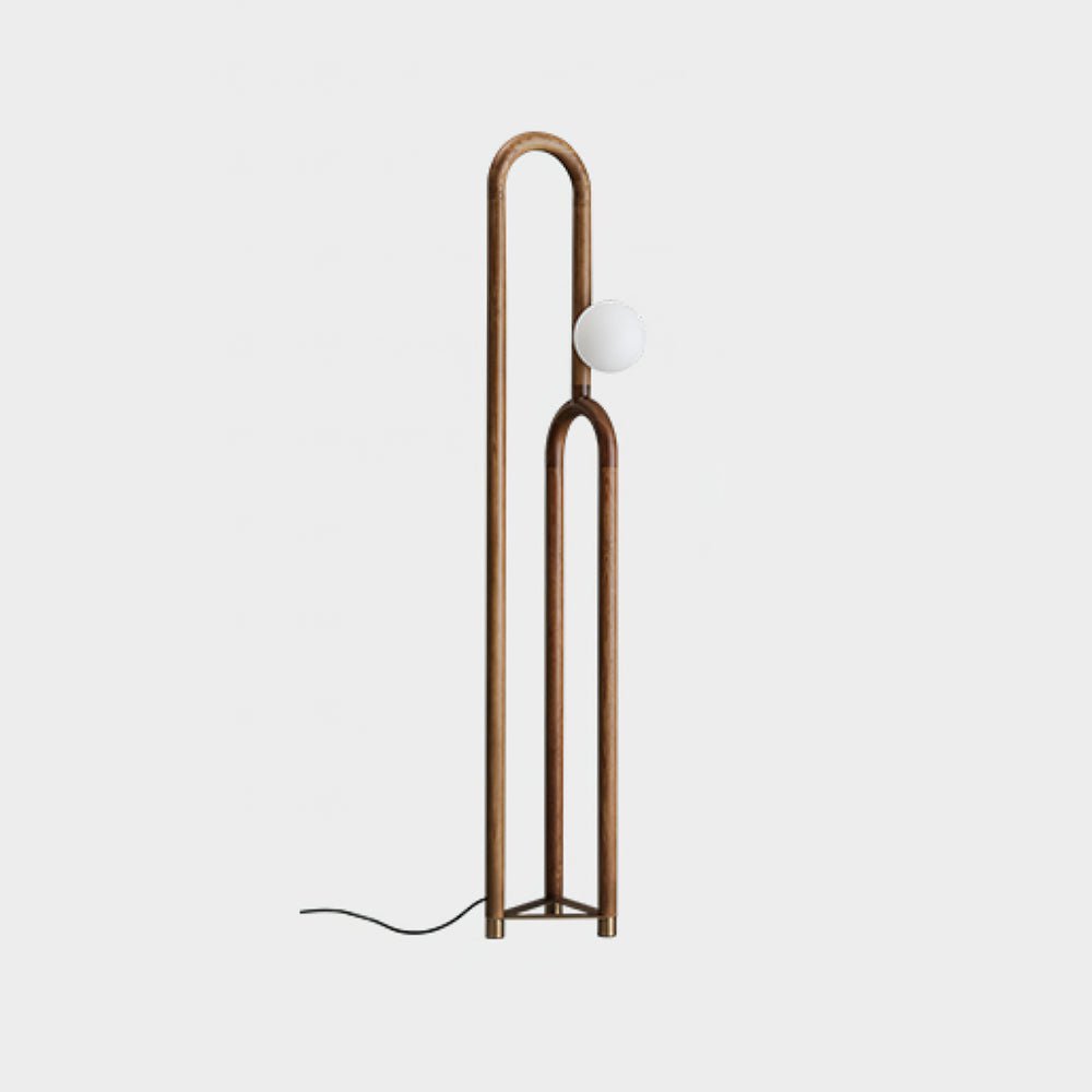 Modern Wood Arc Floor Lamp Minimalist Torchiere Standing Light with Acrylic Orb