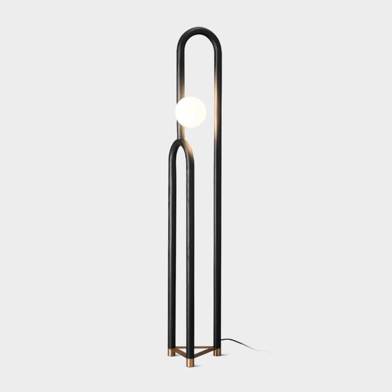 Modern Wood Arc Floor Lamp Minimalist Torchiere Standing Light with Acrylic Orb