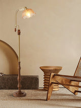 Arch Curves Contemporary Arched Floor Lamp with Wood and Glass Accents for Modern Living Rooms