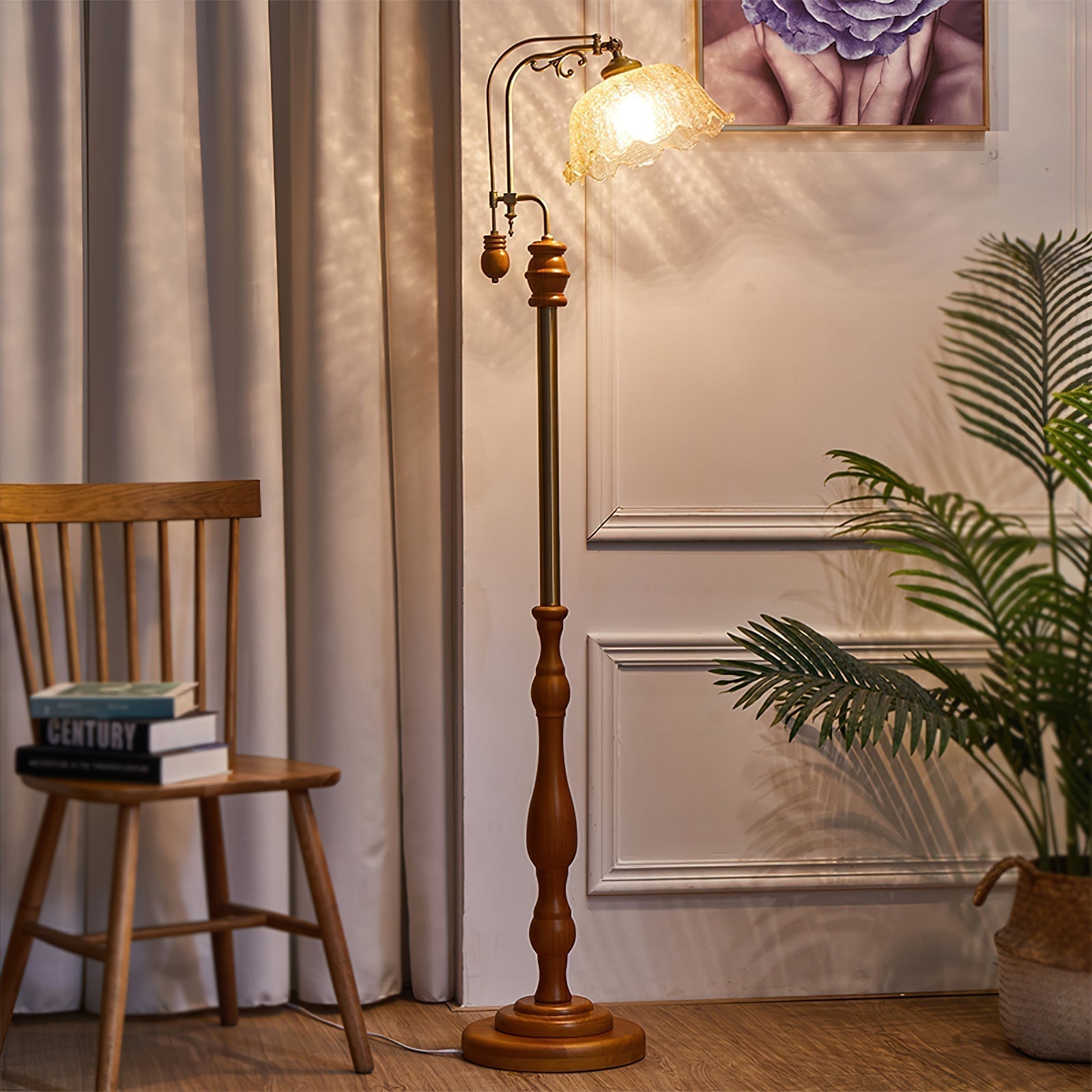 Arch Curves Contemporary Arched Floor Lamp with Wood and Glass Accents for Modern Living Rooms