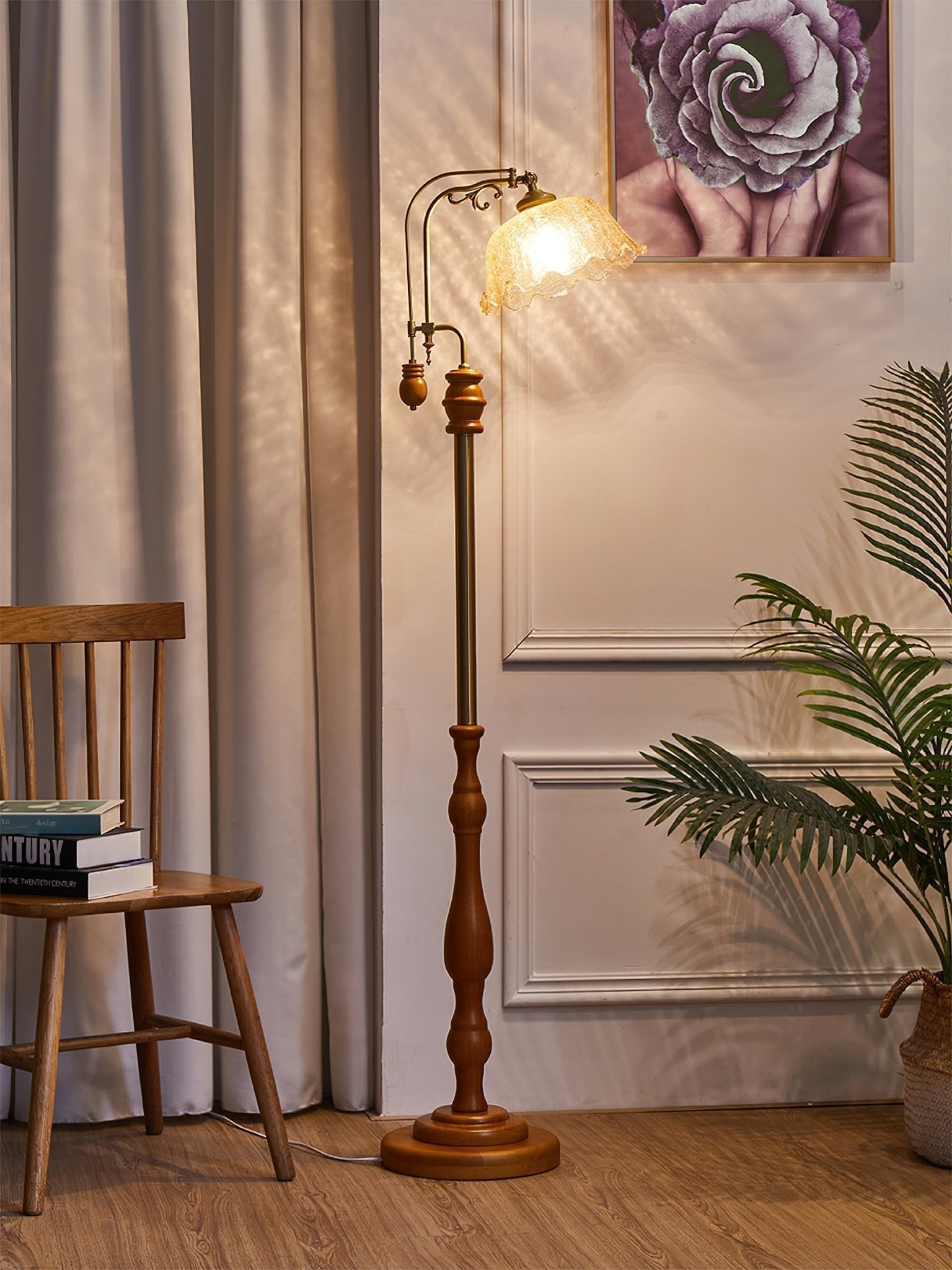 Arch Curves Contemporary Arched Floor Lamp with Wood and Glass Accents for Modern Living Rooms