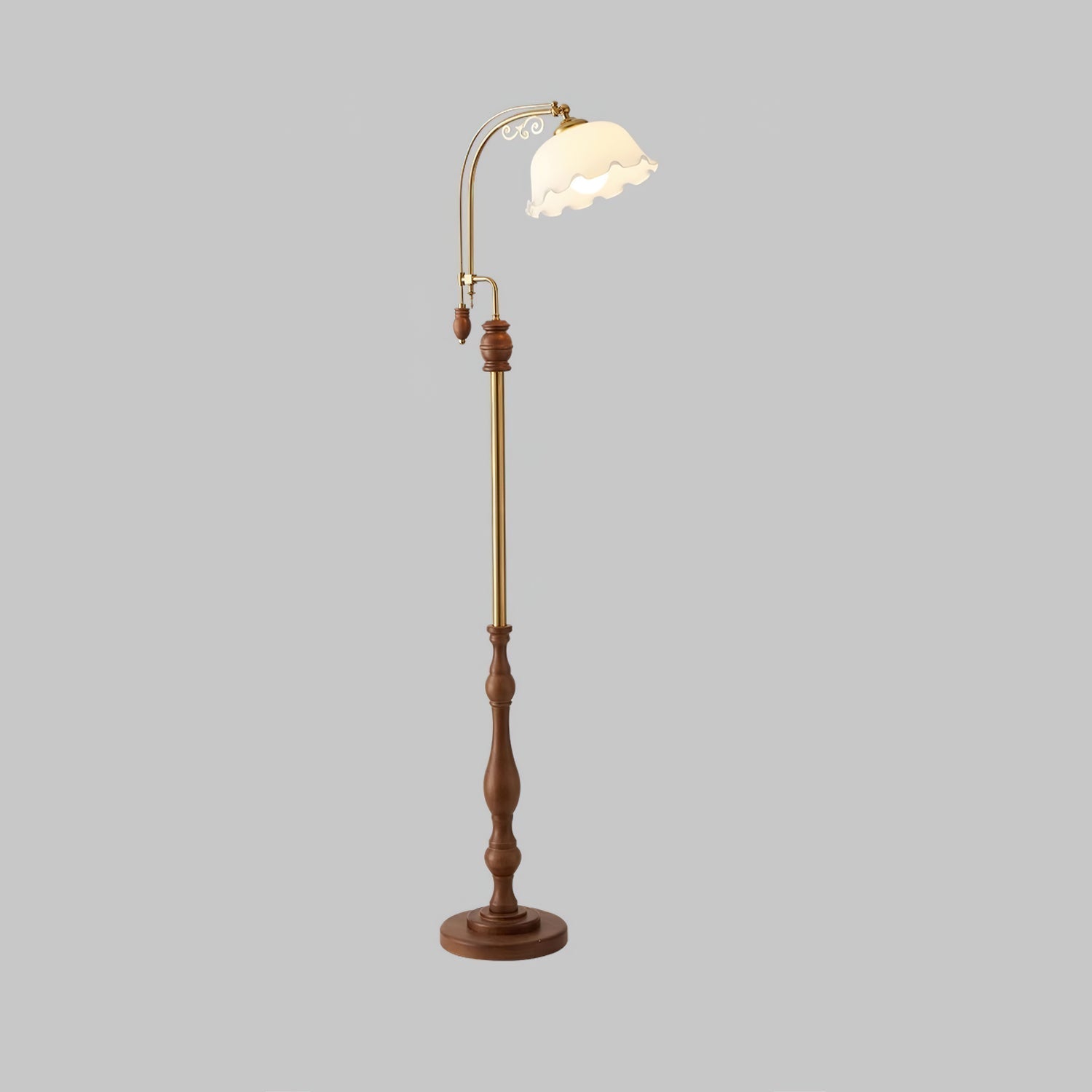 Arch Curves Contemporary Arched Floor Lamp with Wood and Glass Accents for Modern Living Rooms