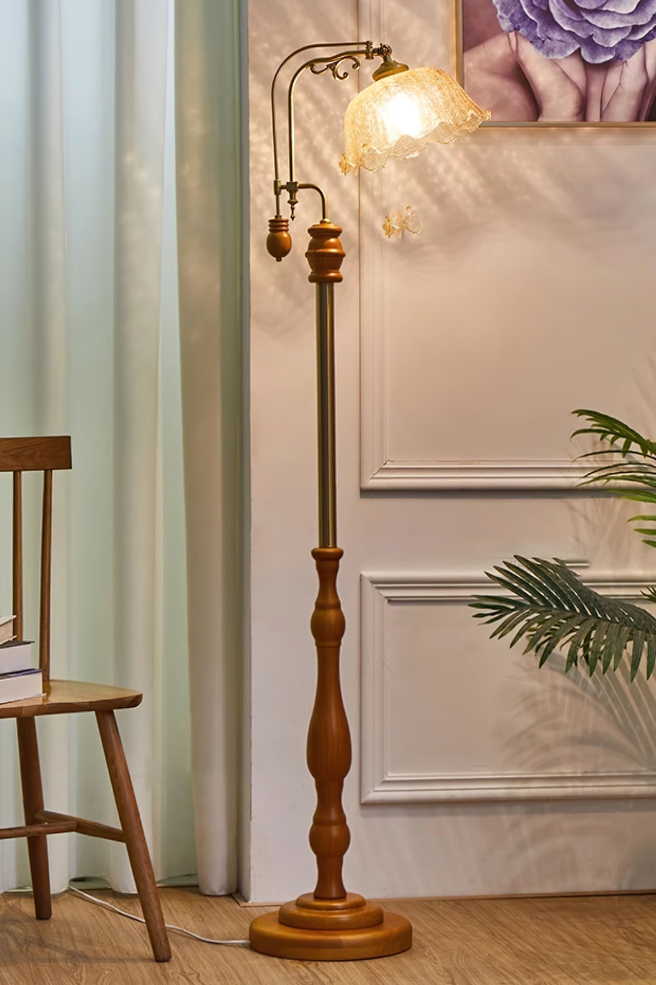 Arch Curves Contemporary Arched Floor Lamp with Wood and Glass Accents for Modern Living Rooms