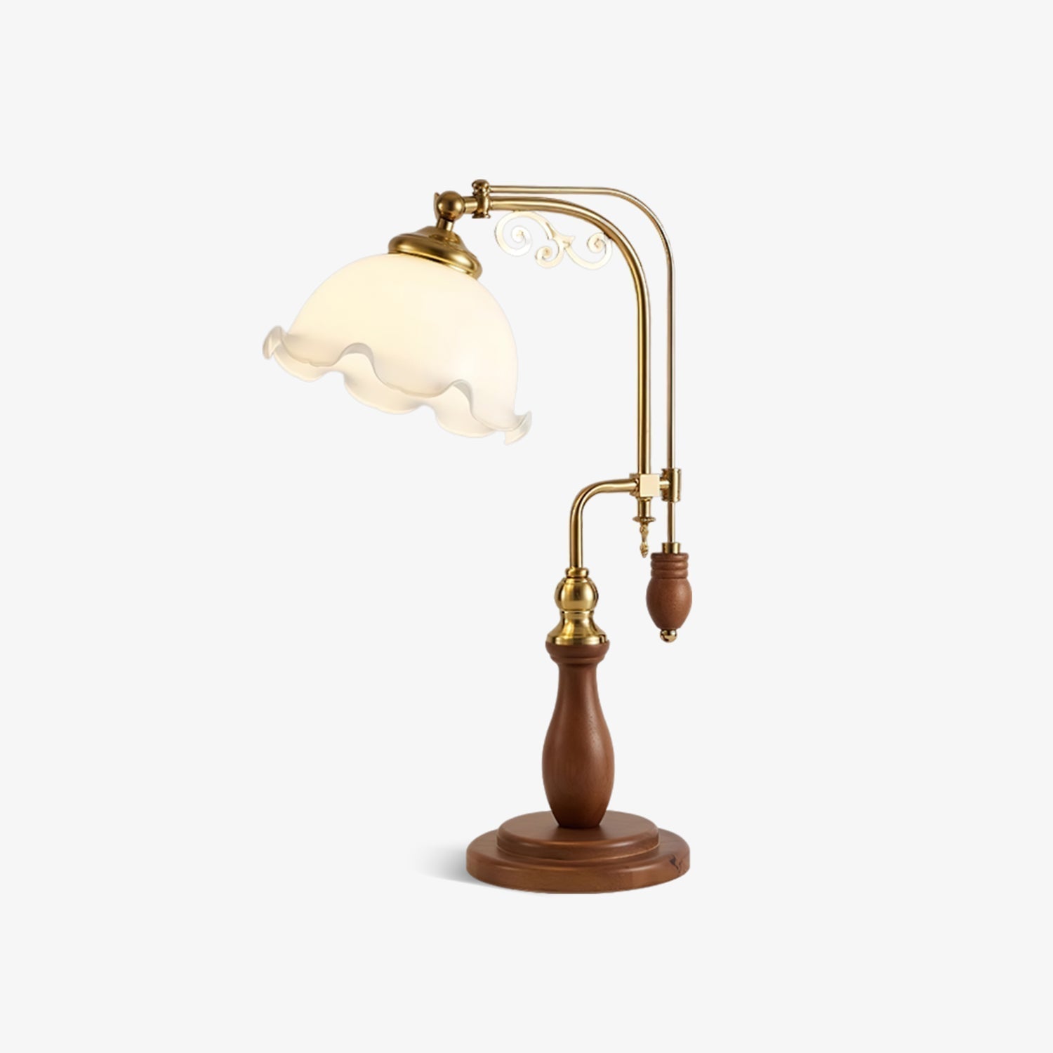 Modern Arch Curves Wood and Metal Table Lamp with Glass Globe Shade for Office