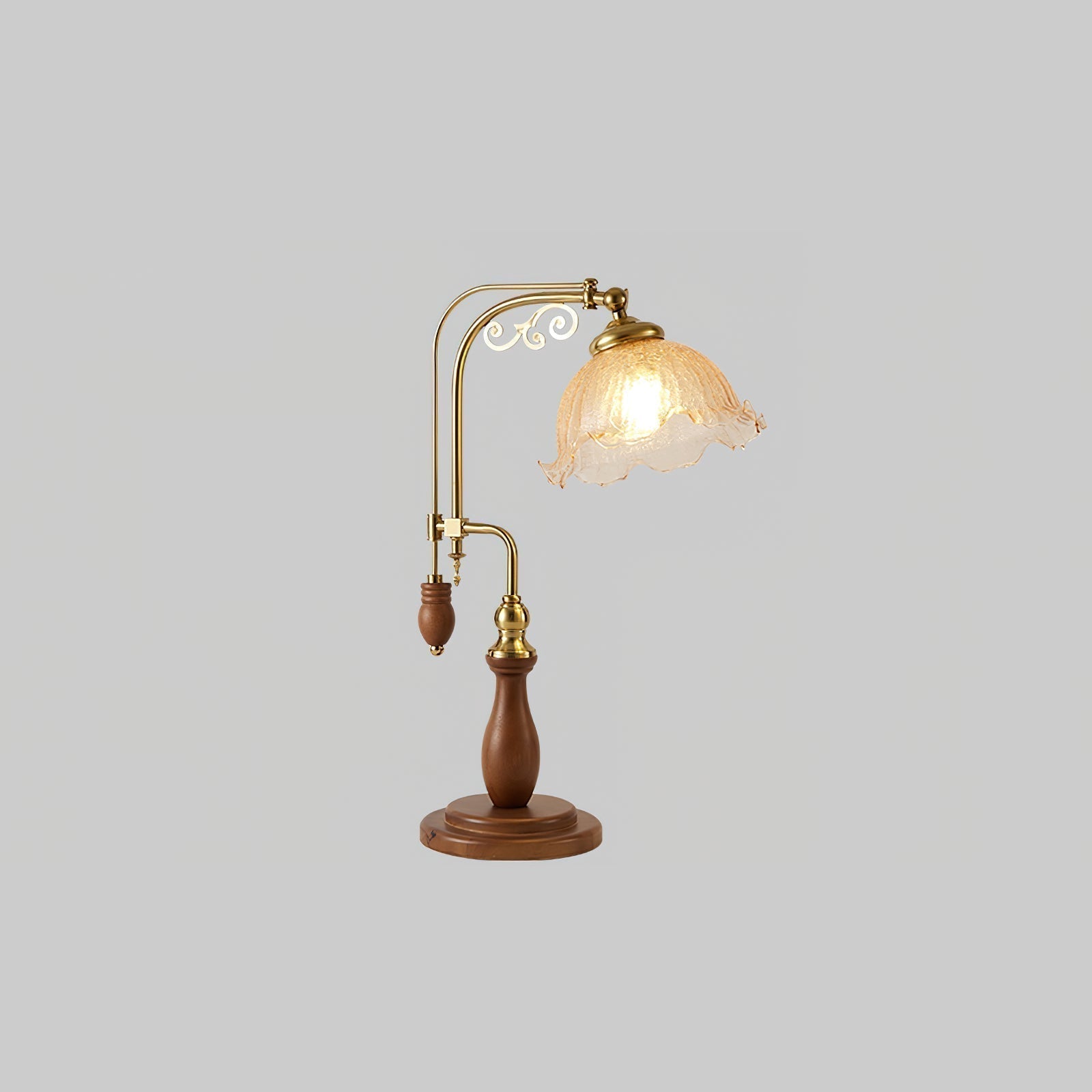Modern Arch Curves Wood and Metal Table Lamp with Glass Globe Shade for Office