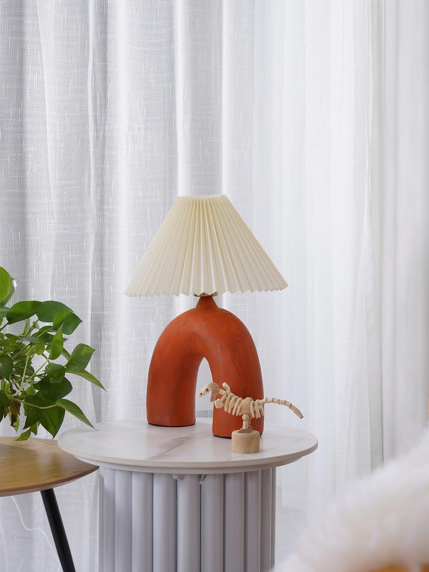 Arched Ceramic Pleated Table Lamp with Fabric Shade Elegant Bedside Desk Lighting for Modern Home Decor