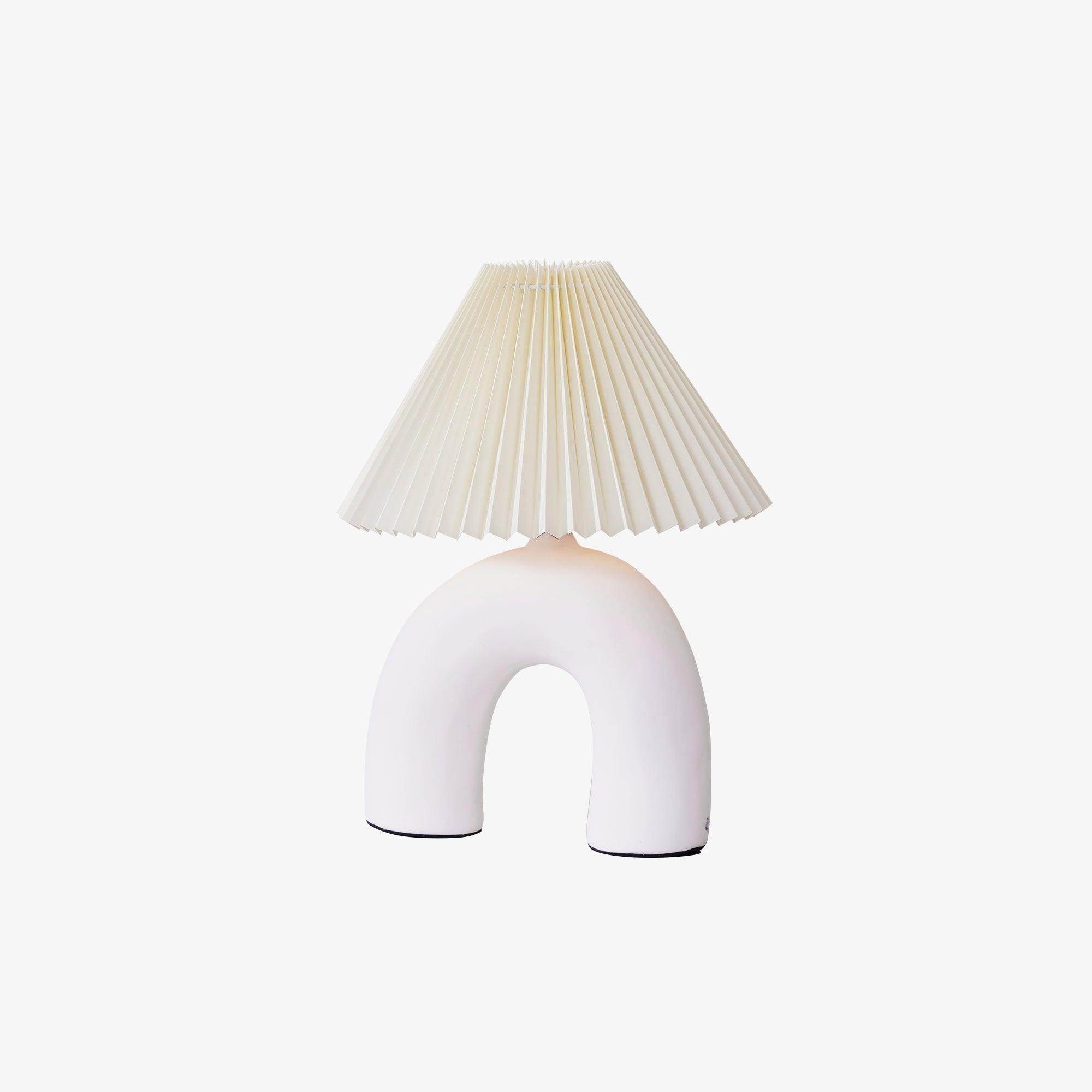 Arched Ceramic Pleated Table Lamp with Fabric Shade Elegant Bedside Desk Lighting for Modern Home Decor