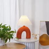 Arched Ceramic Pleated Table Lamp with Fabric Shade Elegant Bedside Desk Lighting for Modern Home Decor