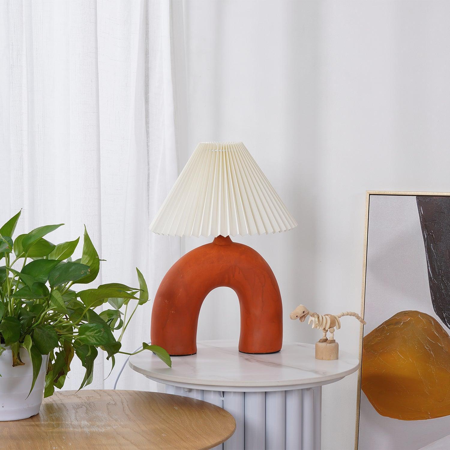 Arched Ceramic Pleated Table Lamp with Fabric Shade Elegant Bedside Desk Lighting for Modern Home Decor