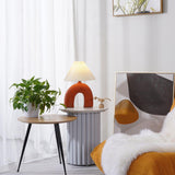 Arched Ceramic Pleated Table Lamp with Fabric Shade Elegant Bedside Desk Lighting for Modern Home Decor