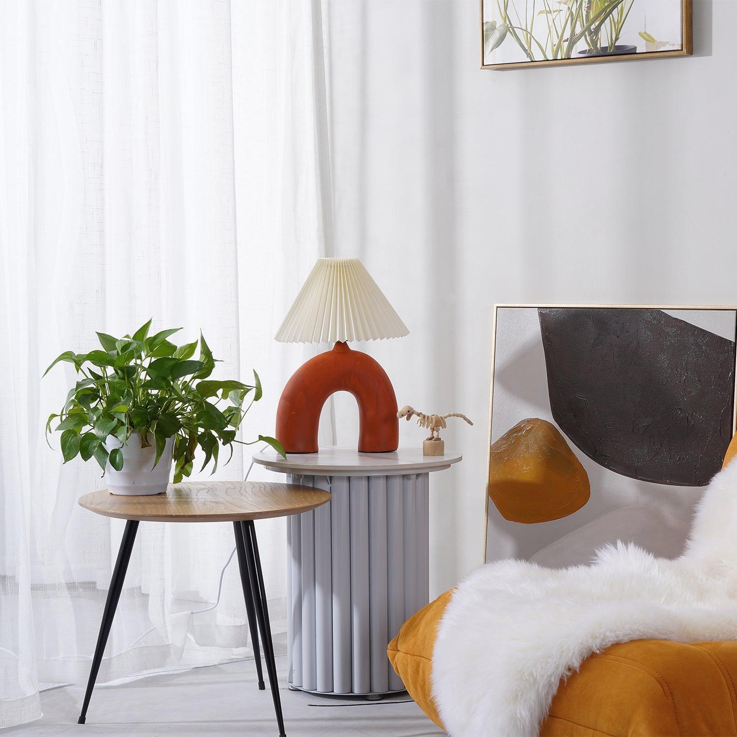 Arched Ceramic Pleated Table Lamp with Fabric Shade Elegant Bedside Desk Lighting for Modern Home Decor