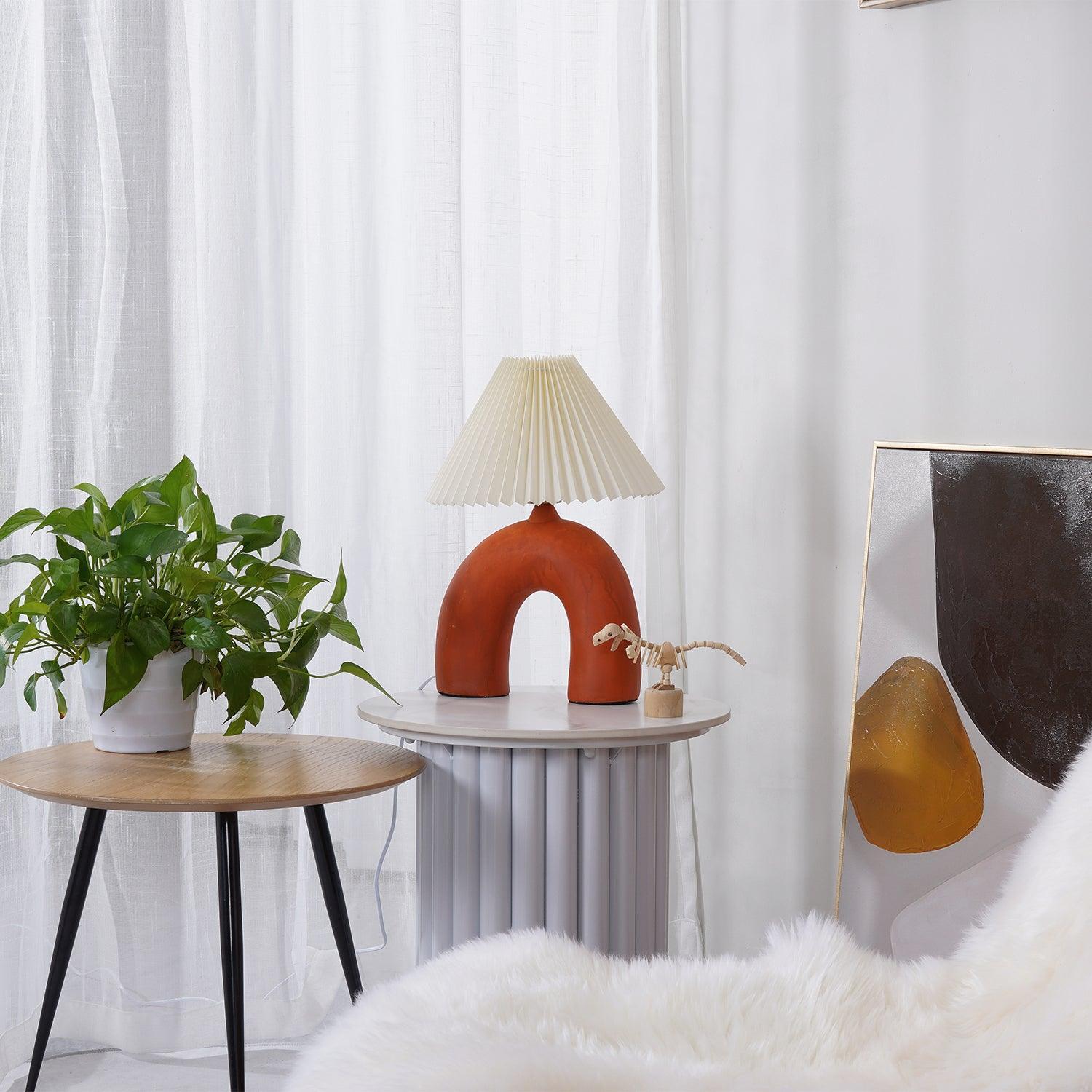 Arched Ceramic Pleated Table Lamp with Fabric Shade Elegant Bedside Desk Lighting for Modern Home Decor