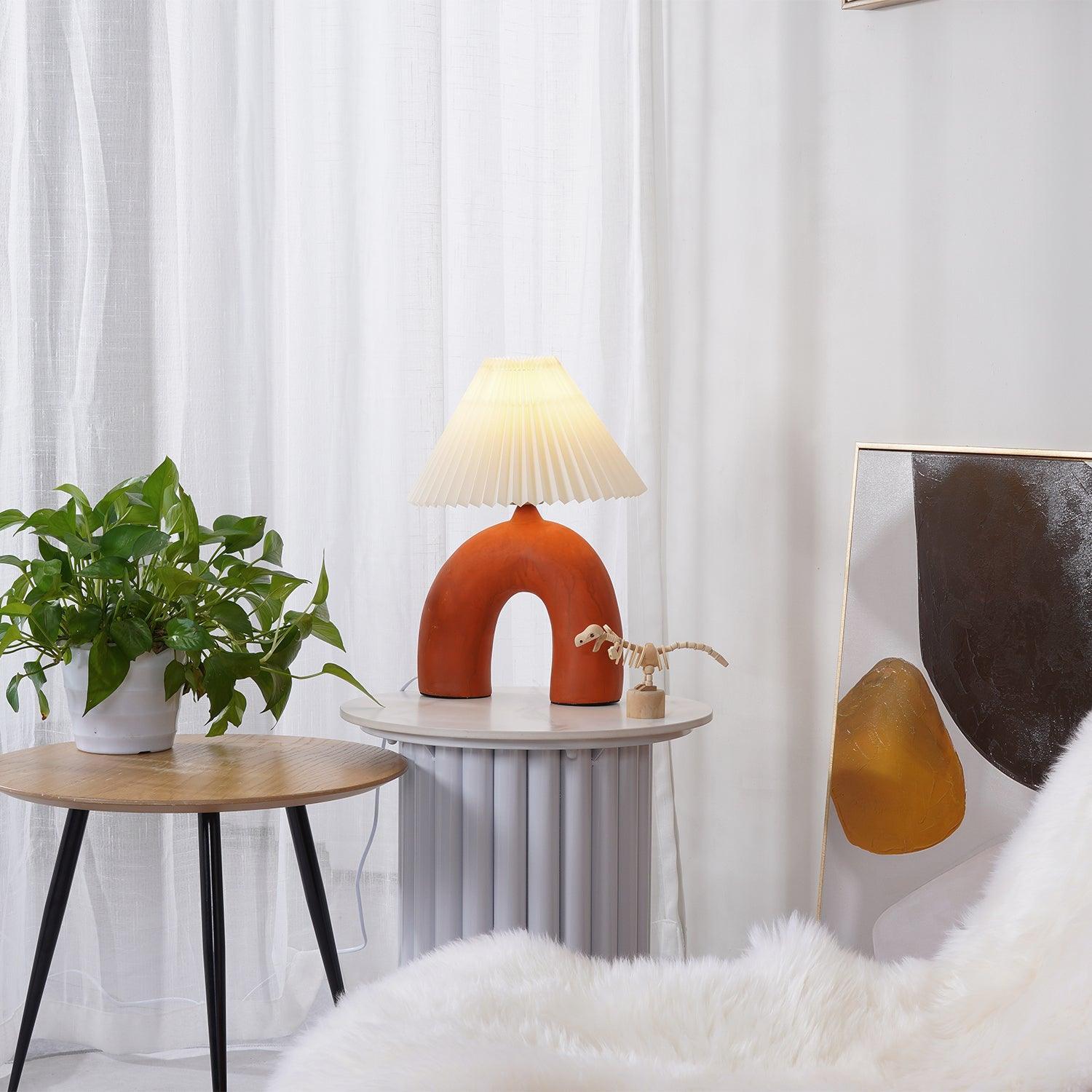 Arched Ceramic Pleated Table Lamp with Fabric Shade Elegant Bedside Desk Lighting for Modern Home Decor