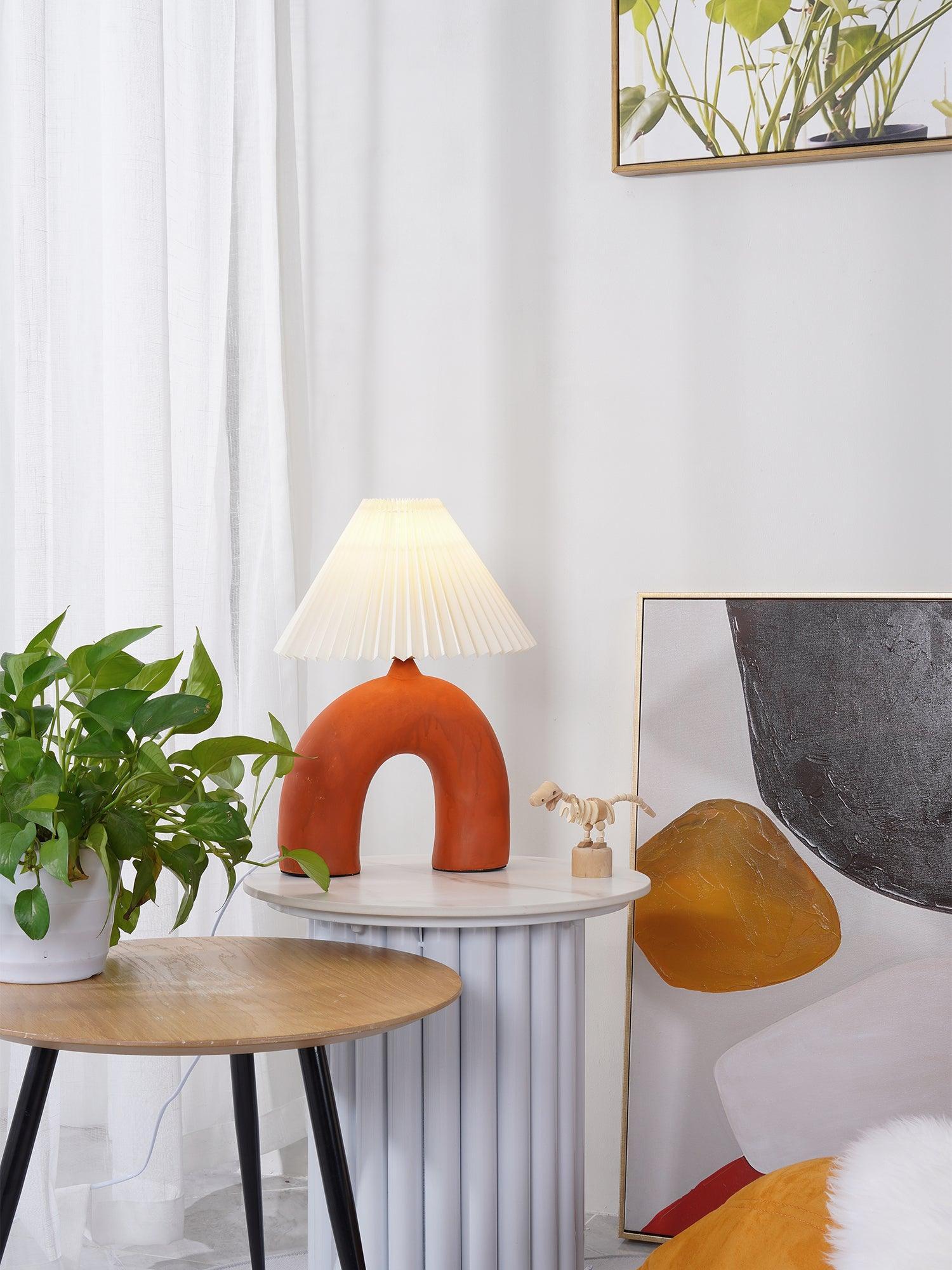 Arched Ceramic Pleated Table Lamp with Fabric Shade Elegant Bedside Desk Lighting for Modern Home Decor