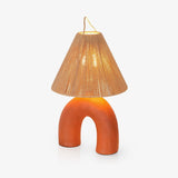 Sculptural Arched Ceramic Table Lamp with Braided Rope Shade and Handcrafted Base