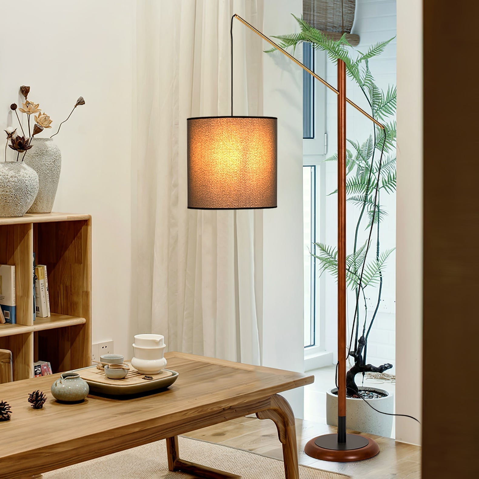archer-contemporary-arched-wood-standing-lamp-with-adjustable-linen-drum-shade