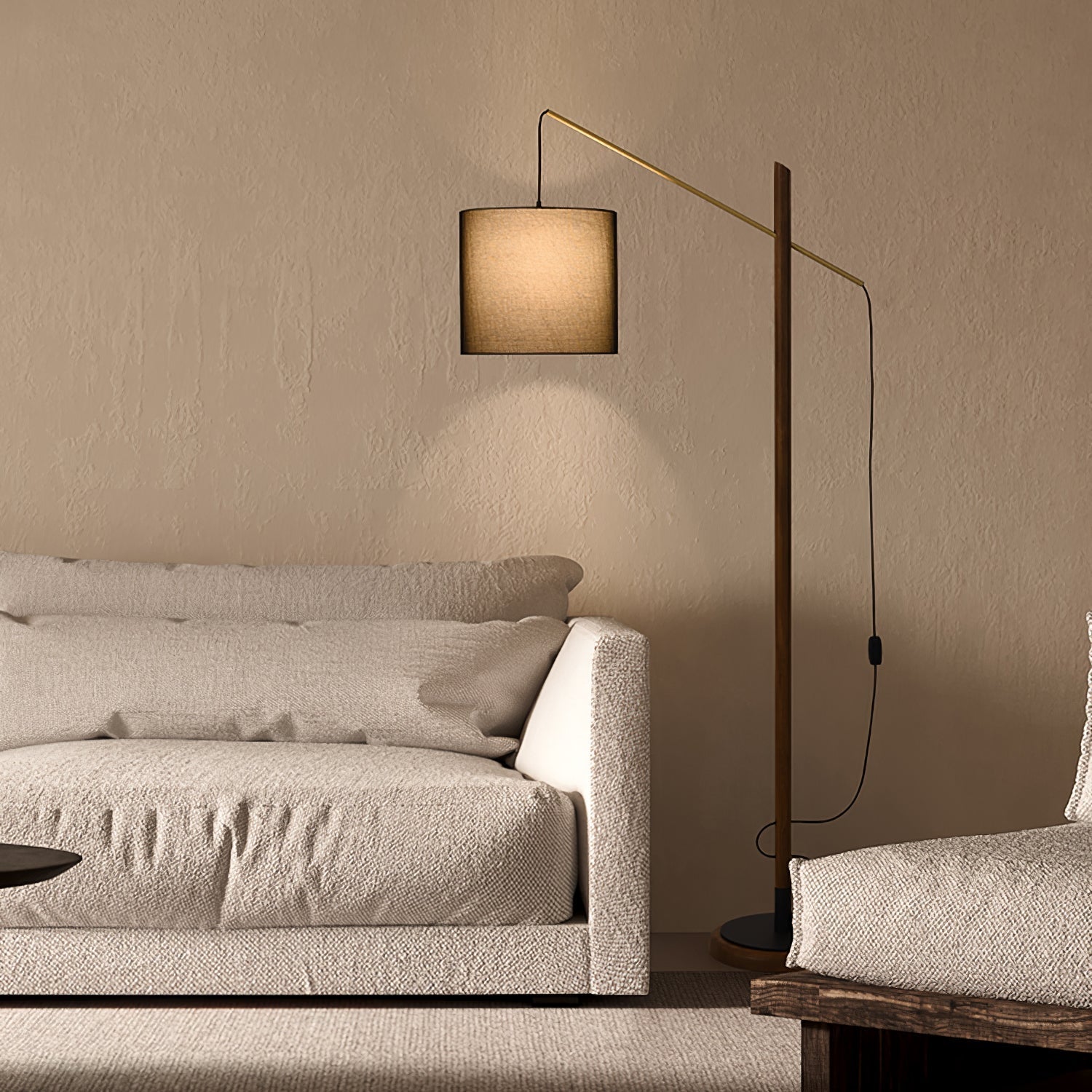 archer-contemporary-arched-wood-standing-lamp-with-adjustable-linen-drum-shade