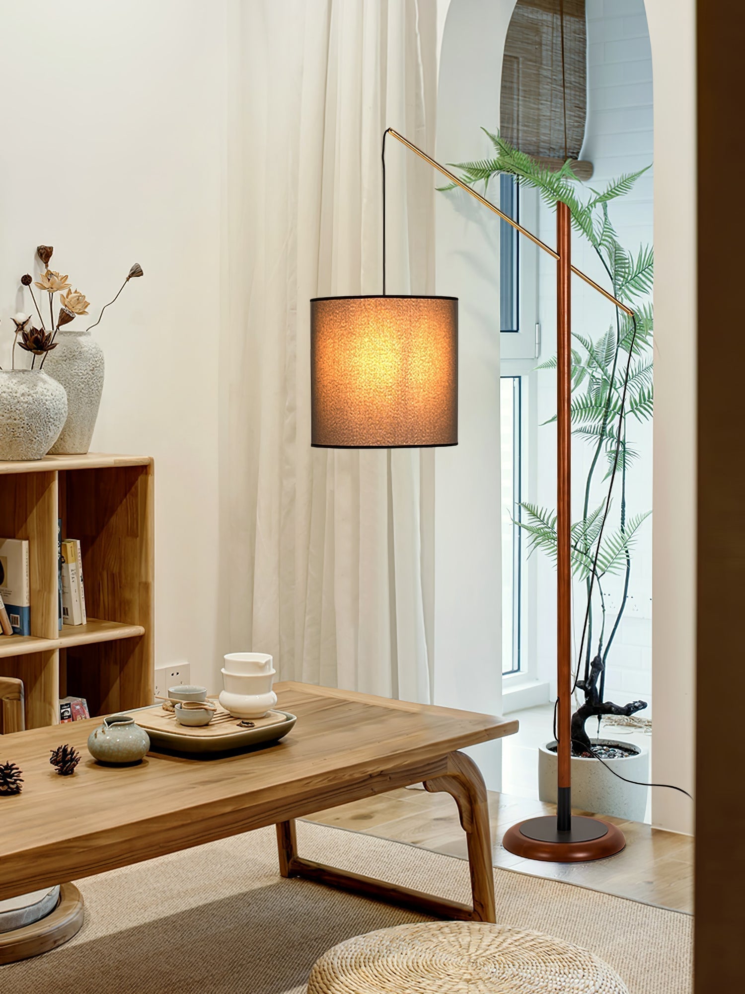 archer-contemporary-arched-wood-standing-lamp-with-adjustable-linen-drum-shade