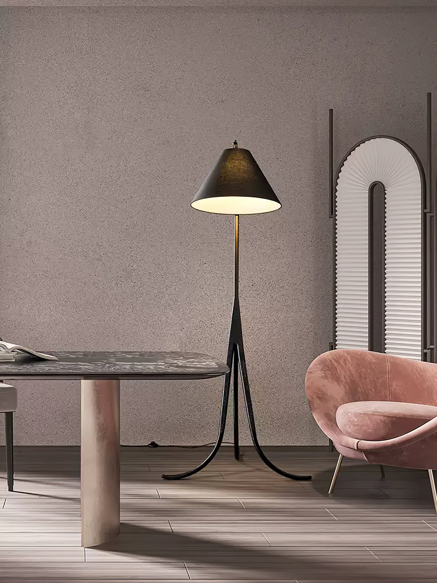 Modern Arcwood Curved Wood Floor Lamp with Fabric Shade for Living Room and Study