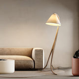 Modern Arcwood Curved Wood Floor Lamp with Fabric Shade for Living Room and Study
