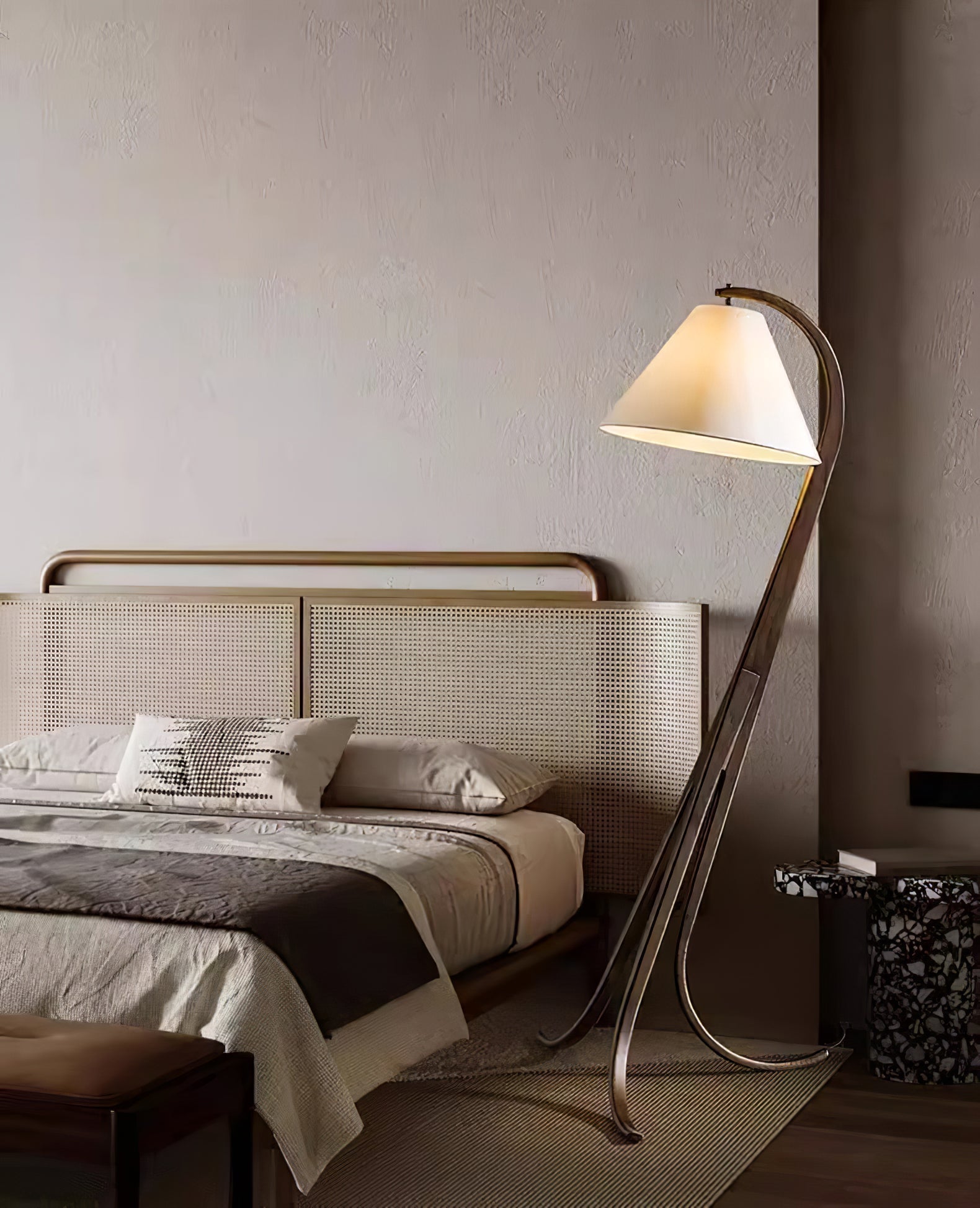 Modern Arcwood Curved Wood Floor Lamp with Fabric Shade for Living Room and Study