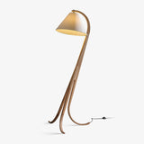 Modern Arcwood Curved Wood Floor Lamp with Fabric Shade for Living Room and Study