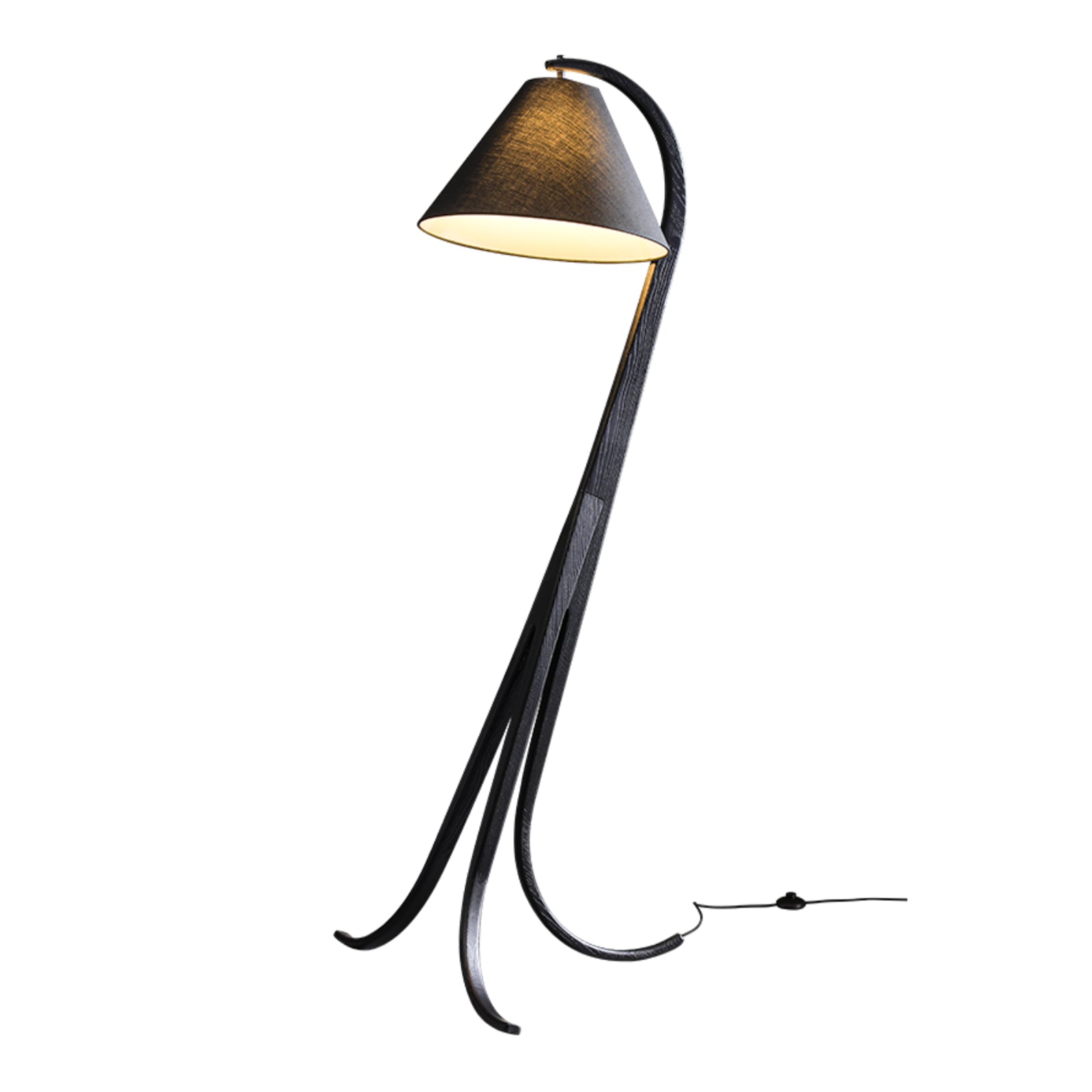 Modern Arcwood Curved Wood Floor Lamp with Fabric Shade for Living Room and Study