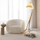 Modern Arcwood Curved Wood Floor Lamp with Fabric Shade for Living Room and Study