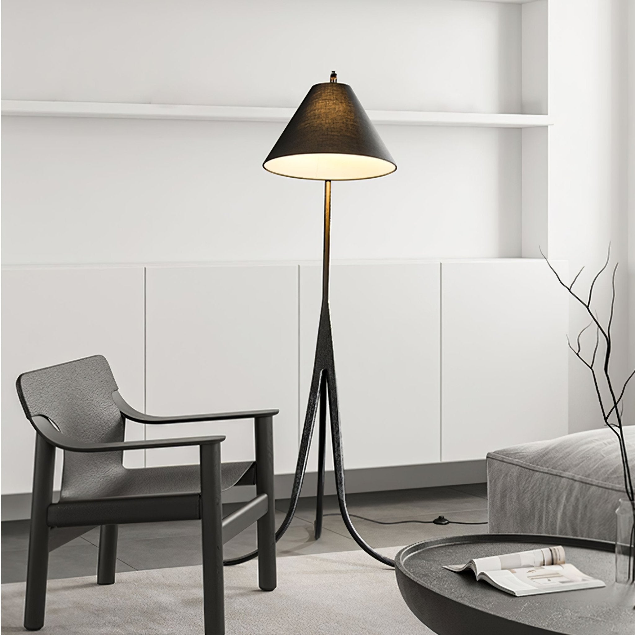 Modern Arcwood Curved Wood Floor Lamp with Fabric Shade for Living Room and Study