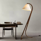 Modern Arcwood Curved Wood Floor Lamp with Fabric Shade for Living Room and Study