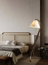 Modern Arcwood Curved Wood Floor Lamp with Fabric Shade for Living Room and Study