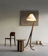 Modern Arcwood Curved Wood Floor Lamp with Fabric Shade for Living Room and Study