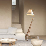 Modern Arcwood Curved Wood Floor Lamp with Fabric Shade for Living Room and Study
