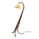 Modern Arcwood Curved Wood Floor Lamp with Fabric Shade for Living Room and Study