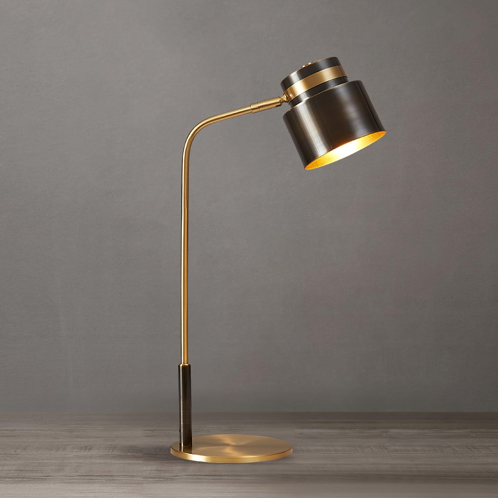 Modern Scandustrial Brass and Black Metal Desk Lamp for Office or Bedside Lighting