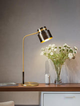 Modern Scandustrial Brass and Black Metal Desk Lamp for Office or Bedside Lighting