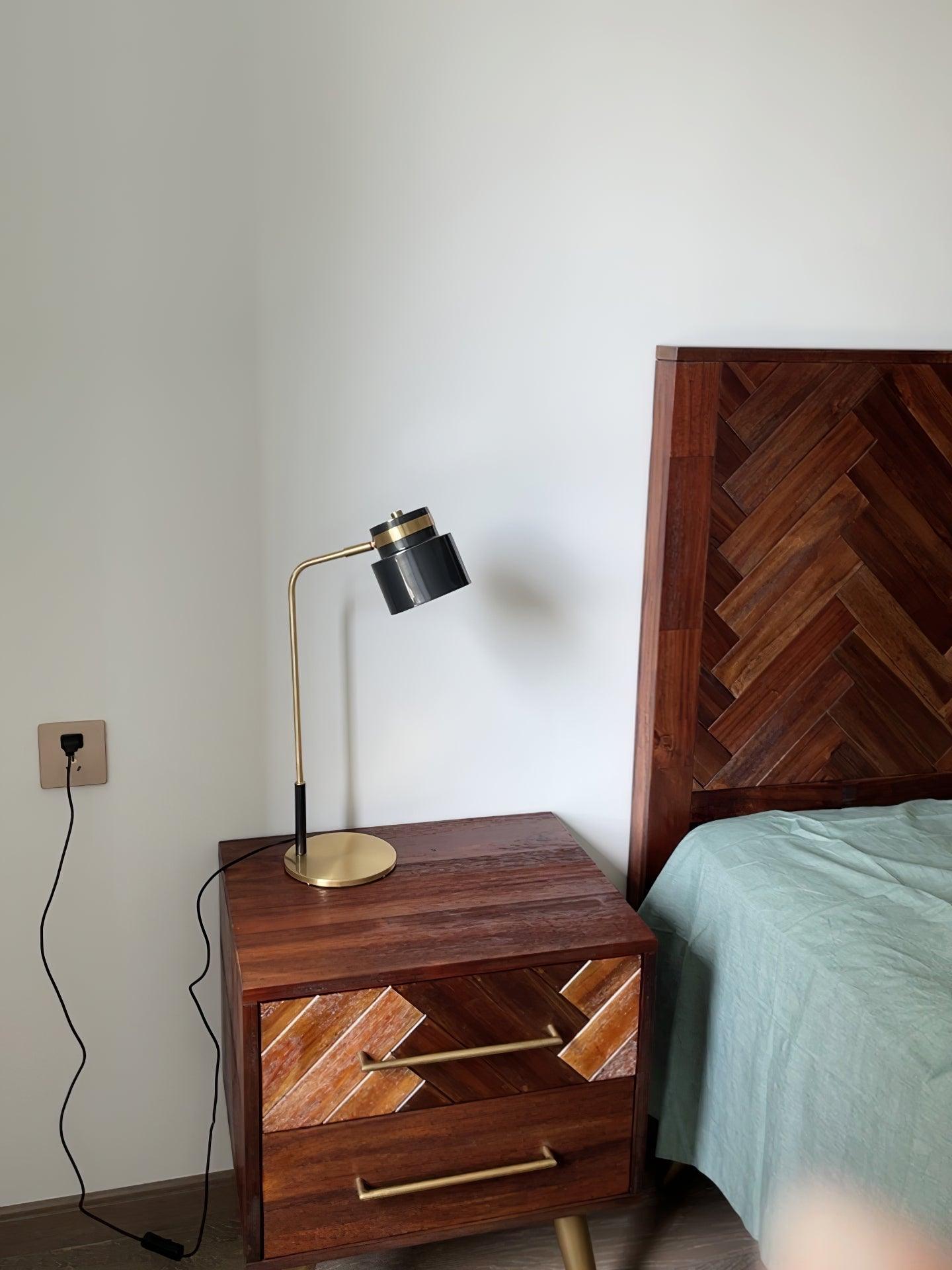 Modern Scandustrial Brass and Black Metal Desk Lamp for Office or Bedside Lighting