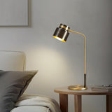 Modern Scandustrial Brass and Black Metal Desk Lamp for Office or Bedside Lighting